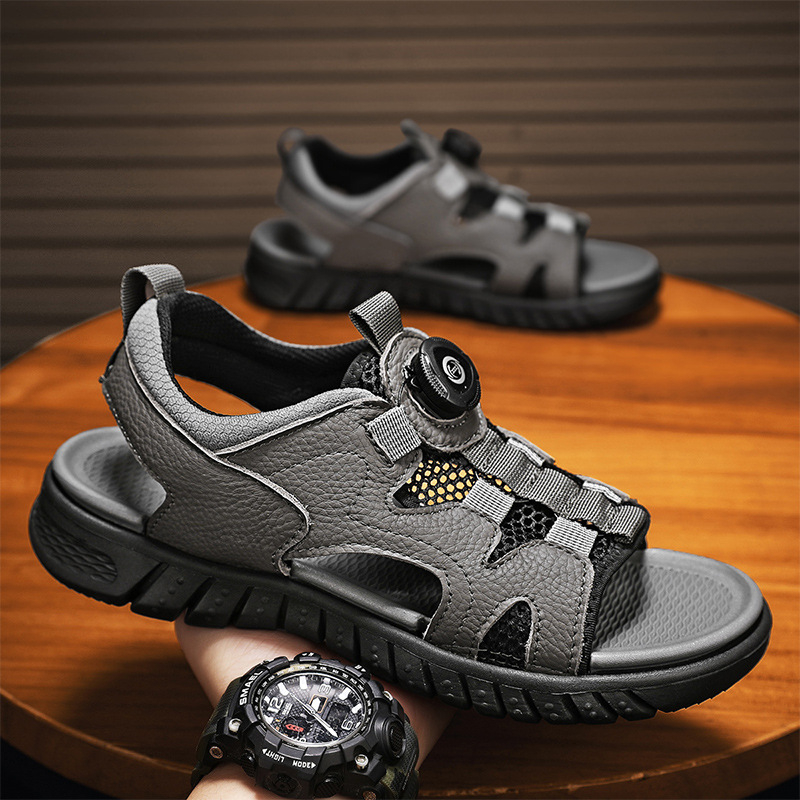 Sandale de vară pentru bărbați, super ușoare, mărime mare, 45464748, din piele de vacă, casual, cu strat superior, pentru exterior, antiderapante, pentru plajă, pantofi pentru bărbați