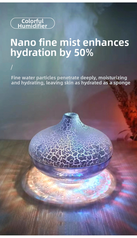 Naujas darbalaukio krištolo kreko rutulinis drėkintuvas, spalvinga atmosfera, šviesos palapinė, tylus purškimas, tarpvalstybinis karštas modelis