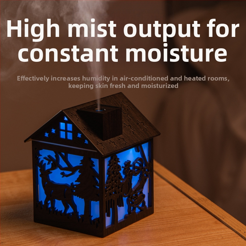 Nový vianočný zvlhčovač vzduchu s vianočným stromčekom Santa Claus, vianočná chatka, mäkký a brilantný farebný svetelný zvlhčovač