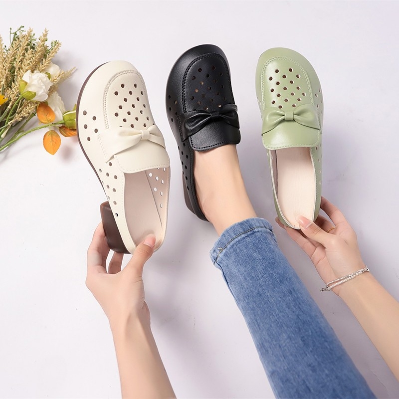 Puha bőr papucsok női nyári felsőruházat divatos vastag sarkú szandálok és papucsok puha talpú lélegző retró üreges lyukú cipők
