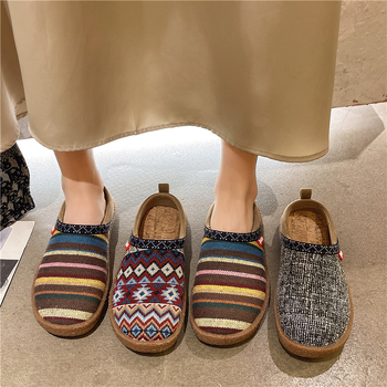 Etnikai stílusú szövetpapucsok Női 2025 tavaszi és nyári új vászon hétköznapi szövetcipők lapos talpú félcipők