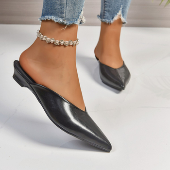 Plius dydžio 2025 m. naujos vasaros stiliaus „Baotou“ šlepetės smailiais pirštais, viršutiniai drabužiai, plokščiapadžiai, žemo kulno, užmaunami, tingūs sandalai moterims