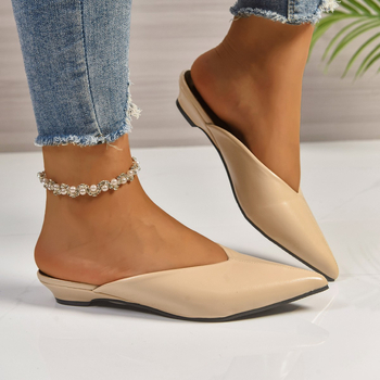 Plius dydžio 2025 m. naujos vasaros stiliaus „Baotou“ šlepetės smailiais pirštais, viršutiniai drabužiai, plokščiapadžiai, žemo kulno, užmaunami, tingūs sandalai moterims