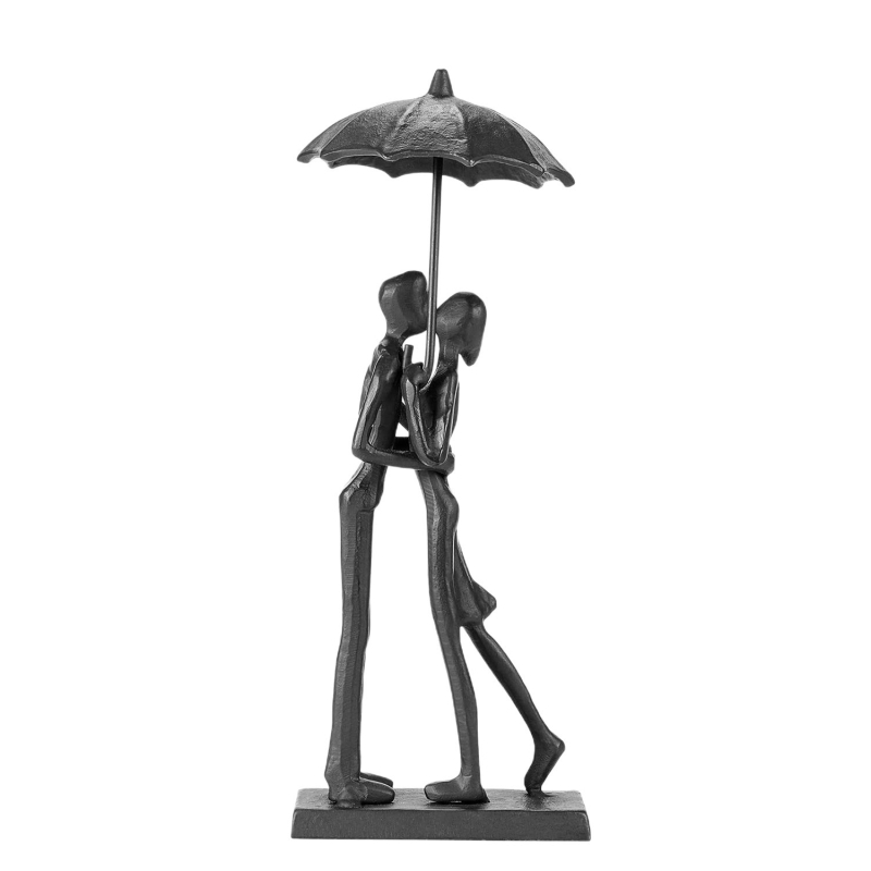 Cadou original de Ziua Îndrăgostiților, statuie metalică pentru cuplu care se sărută sub umbrelă, ornamente retro europene și americane din fontă, decor