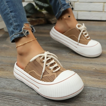 Μοντέρνες αναπνεύσιμες μισές παντόφλες 2025 Νέα καλοκαιρινά γυναικεία παπούτσια με ανοιχτή πλάτη και κλειστά δάχτυλα