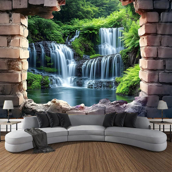 Διασυνοριακή Προμήθεια Ταπισερί από Φυσικό Δάσος με Καταρράκτη, Πολυεστερικό Υλικό, Διακοσμητικό Κρεμαστό Ύφασμα με Πακέτο Αξεσουάρ για Διακόσμηση Σπιτιού