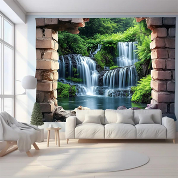 Διασυνοριακή Προμήθεια Ταπισερί από Φυσικό Δάσος με Καταρράκτη, Πολυεστερικό Υλικό, Διακοσμητικό Κρεμαστό Ύφασμα με Πακέτο Αξεσουάρ για Διακόσμηση Σπιτιού