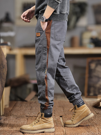 Άνοιξη και Φθινόπωρο Νέα Ανδρικά Φόρμες Αμερικάνικου Στυλ, Χαλαρά Σχεδιασμένα Παντελόνια με Ραφή σε Αντίθεση, Casual, Ρετρό, Λειτουργικά Παντελόνια