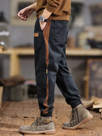 Άνοιξη και Φθινόπωρο Νέα Ανδρικά Φόρμες Αμερικάνικου Στυλ, Χαλαρά Σχεδιασμένα Παντελόνια με Ραφή σε Αντίθεση, Casual, Ρετρό, Λειτουργικά Παντελόνια
