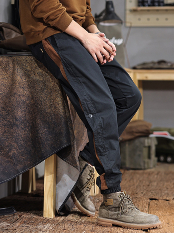 Άνοιξη και Φθινόπωρο Νέα Ανδρικά Φόρμες Αμερικάνικου Στυλ, Χαλαρά Σχεδιασμένα Παντελόνια με Ραφή σε Αντίθεση, Casual, Ρετρό, Λειτουργικά Παντελόνια