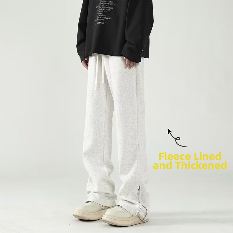 Őszi és téli divatos márkás, polár bélésű, cipzáras, lezser nadrág, férfi hangulatos, amerikai stílusú, lezser sportnadrág, utcai viseletre tervezett hosszú nadrág