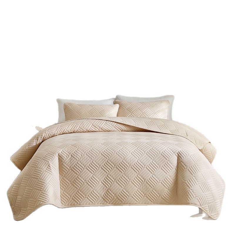 „CrossBorder“ namų tekstilės „Tianzi Grids“ grynos spalvos lovos užtiesalų trijų dalių komplektas visiems metų laikams. Eksportas. Vienspalviai dygsniuoti paklodės su geometriniais raštais.