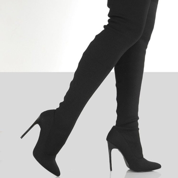 Primăvara 2022 Nou Comerț Exterior Dimensiune Mare Cizme pentru femei Cizme elastice Retro pentru femei Toc Stiletto Tocuri înalte Cizme tricotate peste genunchi