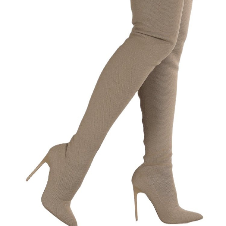 Primăvara 2022 Nou Comerț Exterior Dimensiune Mare Cizme pentru femei Cizme elastice Retro pentru femei Toc Stiletto Tocuri înalte Cizme tricotate peste genunchi