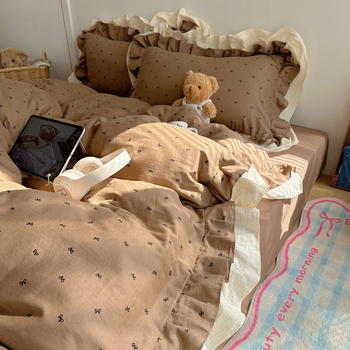 „Hiinii“ dvisluoksnis siūlų skalbtos medvilnės krašto lovos keturių dalių komplektas mergaitiška širdelės formos lovos paklodės antklodės užvalkalas bendrabučio lovos paklodės trijų dalių komplektas