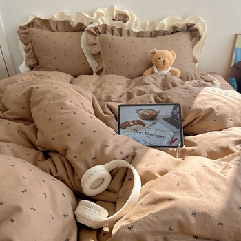 „Hiinii“ dvisluoksnis siūlų skalbtos medvilnės krašto lovos keturių dalių komplektas mergaitiška širdelės formos lovos paklodės antklodės užvalkalas bendrabučio lovos paklodės trijų dalių komplektas