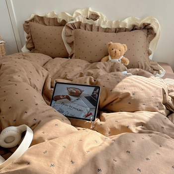 „Hiinii“ dvisluoksnis siūlų skalbtos medvilnės krašto lovos keturių dalių komplektas mergaitiška širdelės formos lovos paklodės antklodės užvalkalas bendrabučio lovos paklodės trijų dalių komplektas