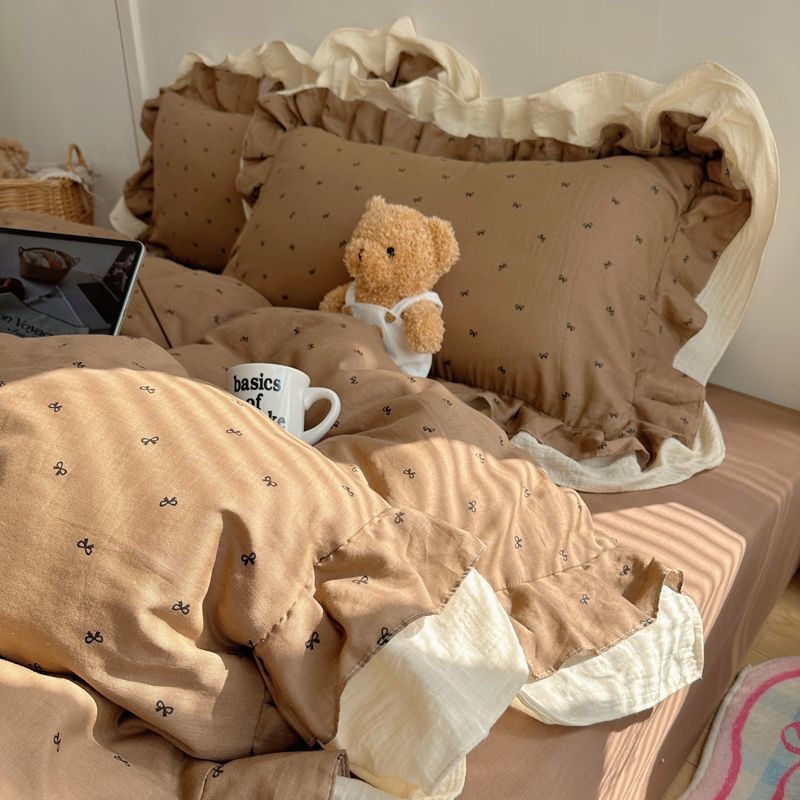 „Hiinii“ dvisluoksnis siūlų skalbtos medvilnės krašto lovos keturių dalių komplektas mergaitiška širdelės formos lovos paklodės antklodės užvalkalas bendrabučio lovos paklodės trijų dalių komplektas