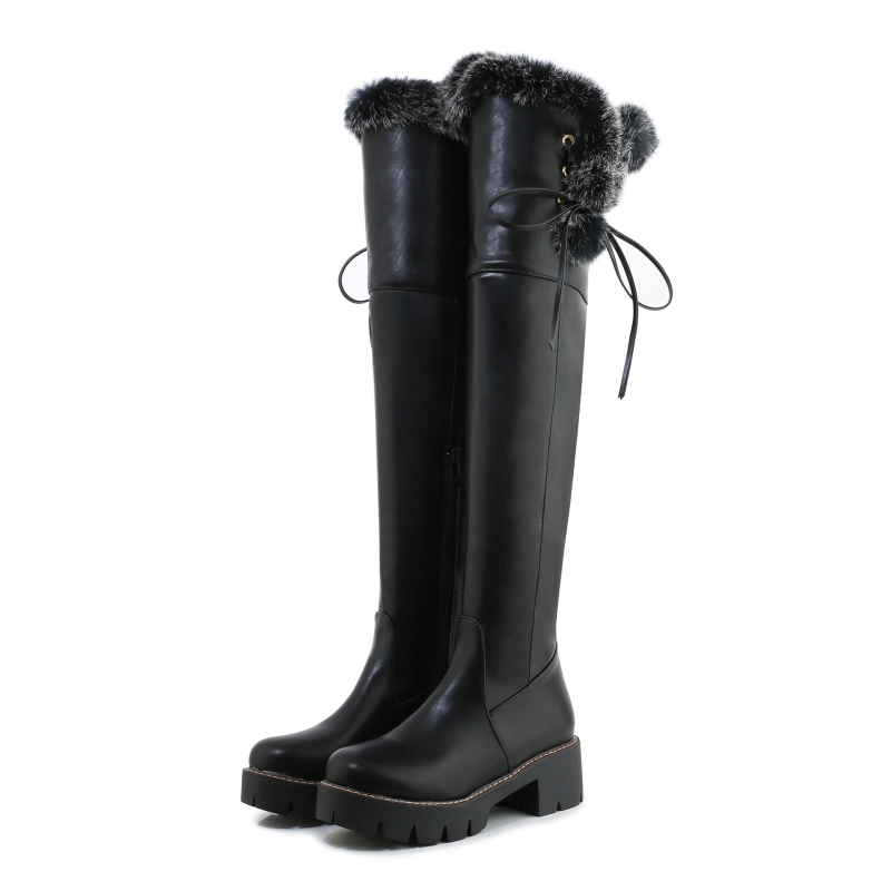 Kínai Külkereskedelmi Motoros Csizma Térdig Érő Csizma 33 Pamut Cipő Vastag Szőrme Gallérral Új Hócipő 43 Mao Li Négyzetes Sarkú Gumi Csizma