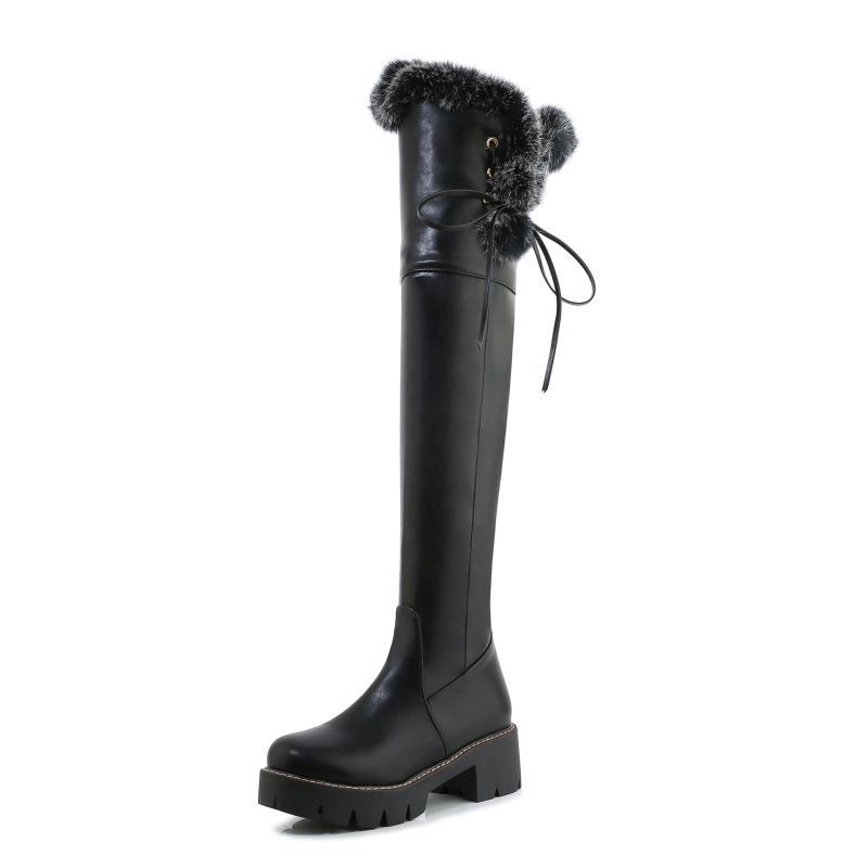 Kínai Külkereskedelmi Motoros Csizma Térdig Érő Csizma 33 Pamut Cipő Vastag Szőrme Gallérral Új Hócipő 43 Mao Li Négyzetes Sarkú Gumi Csizma