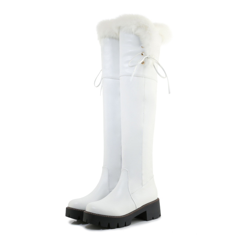 Kínai Külkereskedelmi Motoros Csizma Térdig Érő Csizma 33 Pamut Cipő Vastag Szőrme Gallérral Új Hócipő 43 Mao Li Négyzetes Sarkú Gumi Csizma