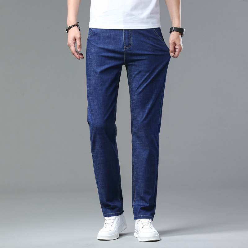 Vyriškos kelnės, vasarinės, plonos džinsinės kelnės, šilko imitacijos, laisvos, tiesios, laisvalaikio kelnės, tamprios, vyriškos kelnės