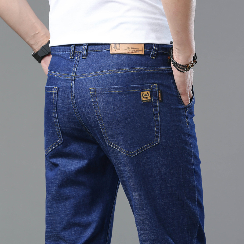 Vyriškos kelnės, vasarinės, plonos džinsinės kelnės, šilko imitacijos, laisvos, tiesios, laisvalaikio kelnės, tamprios, vyriškos kelnės