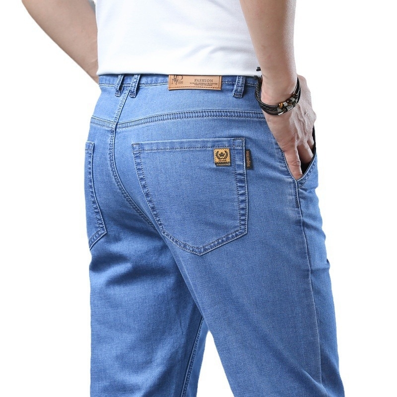 Vyriškos kelnės, vasarinės, plonos džinsinės kelnės, šilko imitacijos, laisvos, tiesios, laisvalaikio kelnės, tamprios, vyriškos kelnės