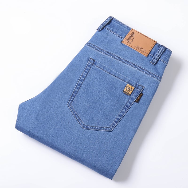 Vyriškos kelnės, vasarinės, plonos džinsinės kelnės, šilko imitacijos, laisvos, tiesios, laisvalaikio kelnės, tamprios, vyriškos kelnės