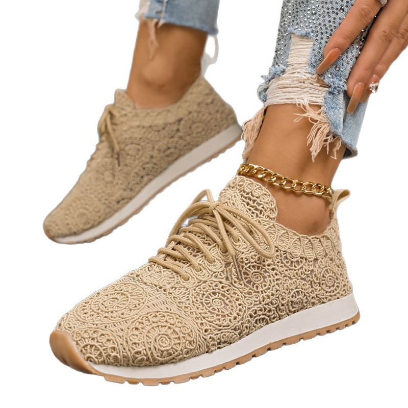 Európai és amerikai export nagy méretű 2025 tavaszi új tiszta színű hálós sport- és szabadidős női cipők sekély szájú lapos talpú kerek orrú határokon átnyúló