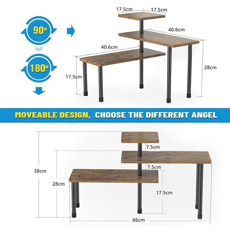 3 rétegű, mozgatható sarokpolc, tárolóállvány akasztóval, konyhai fürdőszobai munkalap, többcélú állvány, fa fűszertartó