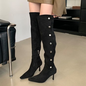 2024 Külkereskedelmi Csizma Retro Magassarkú Térdig Érő Hosszú Csizma Francia Női Csizma Rakott Cowboy Csizma Lovagcsizma