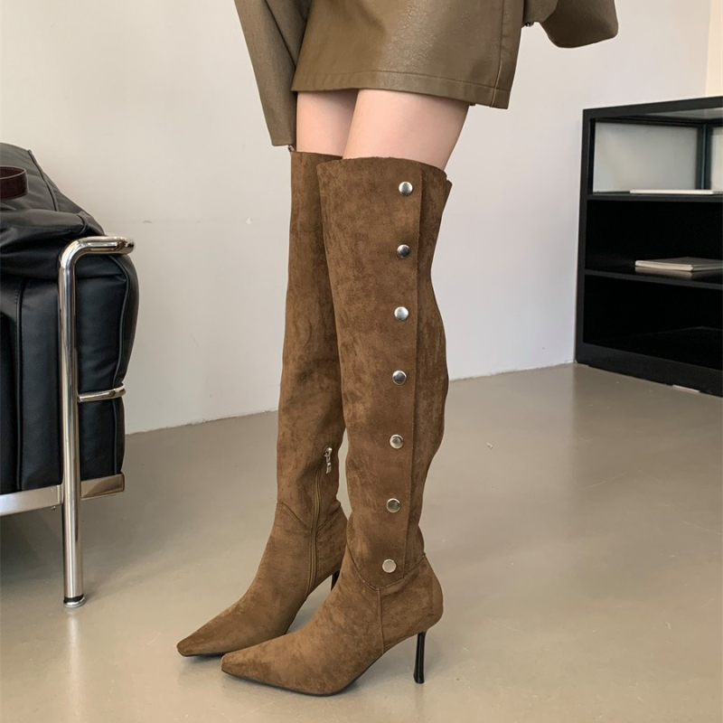 2024 Külkereskedelmi Csizma Retro Magassarkú Térdig Érő Hosszú Csizma Francia Női Csizma Rakott Cowboy Csizma Lovagcsizma