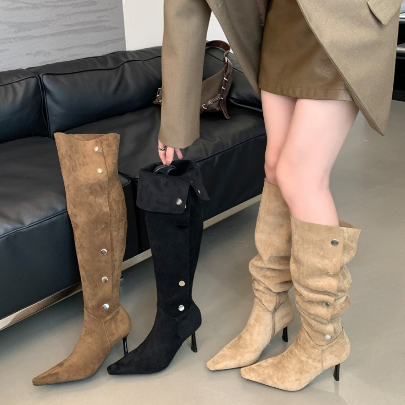 2024 Külkereskedelmi Csizma Retro Magassarkú Térdig Érő Hosszú Csizma Francia Női Csizma Rakott Cowboy Csizma Lovagcsizma