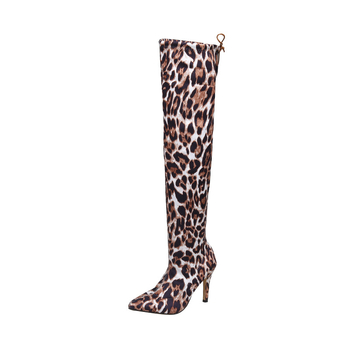 Cizme peste genunchi pentru femei din comerț exterior 2022 toamna și iarna noi europene și americane plus size leopard cu toc înalt sexy peste genunchi cizme elastice