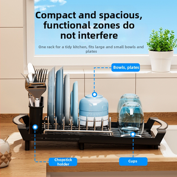 Ράφι αποθήκευσης πιάτων, αναδιπλούμενη βάση για μπολ, ράφι αποθήκευσης κουζίνας, επιτραπέζια πιάτα, ξυλάκια, καλάθι αποχέτευσης, ράφι αποχέτευσης