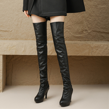 Ženske čizme veličine 31-46, vanjska trgovina, prekogranične ženske cipele s okruglim vrhom, visoka peta, čizme preko koljena, nove ženske čizme za jesen i zimu