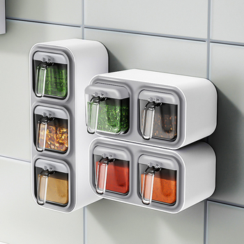 Namų virtuvė Prieskonių dėžutė Valgomosios druskos laikymo dėžutė Prie sienos tvirtinamas prieskonių indelis Trijų skyrių Dviejų skyrių Prieskonių laikymo lentynėlė