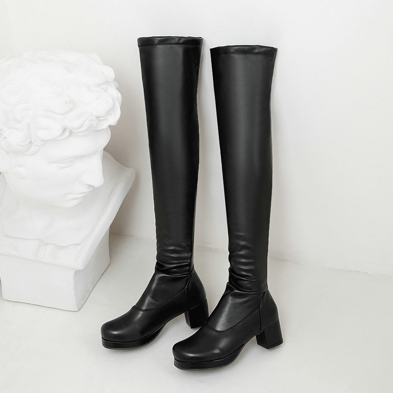 Őszi és téli női csizmák Európai és amerikai divat bőr csizmák női csizmák pamuttal bélelt meleg csizmák térdig érő magas sarkú vastag sarok sokoldalú női cipők