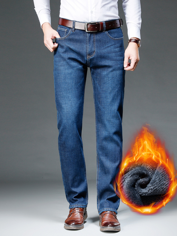 Férfi téli farmer, polár béléssel, vastag, rugalmas, egyenes, laza, meleg, 2023-as New Business egyenes szabású farmernadrág