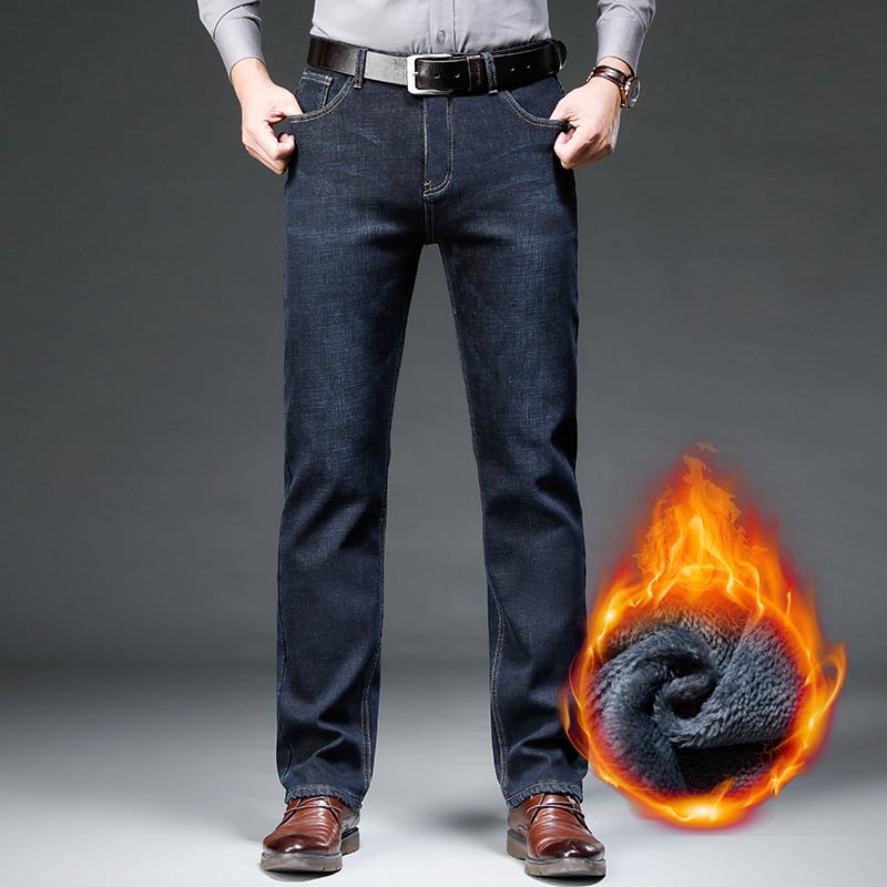 Férfi téli farmer, polár béléssel, vastag, rugalmas, egyenes, laza, meleg, 2023-as New Business egyenes szabású farmernadrág