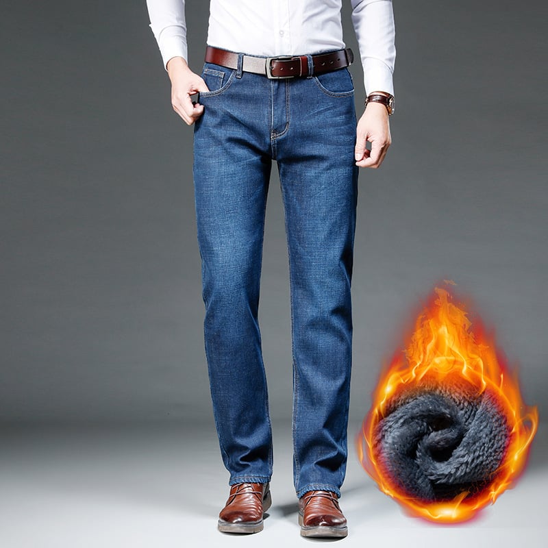 Férfi téli farmer, polár béléssel, vastag, rugalmas, egyenes, laza, meleg, 2023-as New Business egyenes szabású farmernadrág