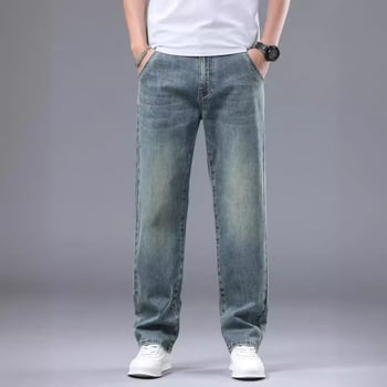 Naujos džinsinės vyriškos laisvos tiesaus kirpimo kelnės, tamprios, dalykinio stiliaus, laisvalaikio stiliaus, lengviausios derinti prie kelnių