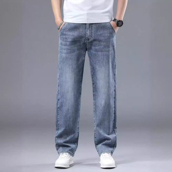 Naujos džinsinės vyriškos laisvos tiesaus kirpimo kelnės, tamprios, dalykinio stiliaus, laisvalaikio stiliaus, lengviausios derinti prie kelnių