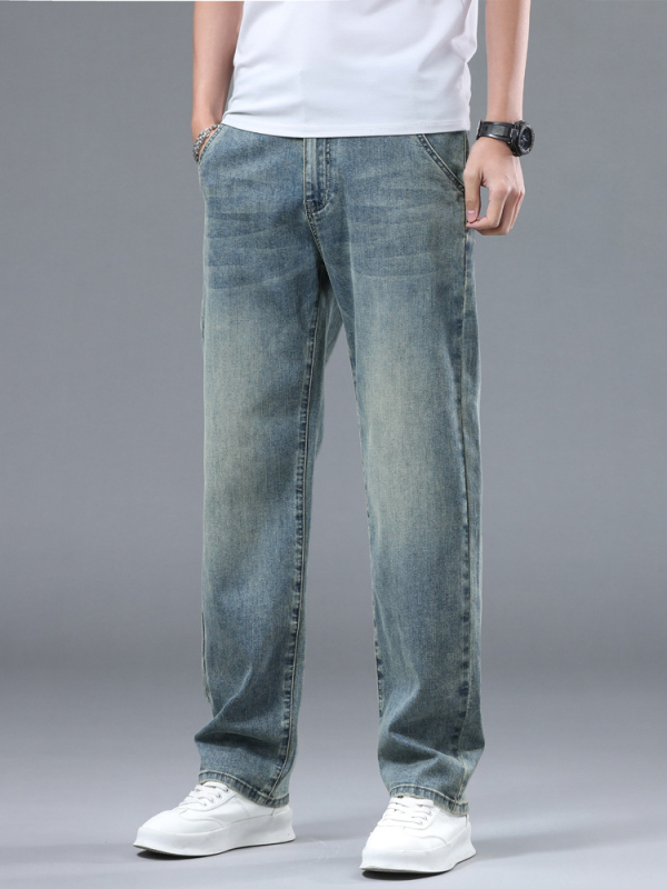 Naujos džinsinės vyriškos laisvos tiesaus kirpimo kelnės, tamprios, dalykinio stiliaus, laisvalaikio stiliaus, lengviausios derinti prie kelnių