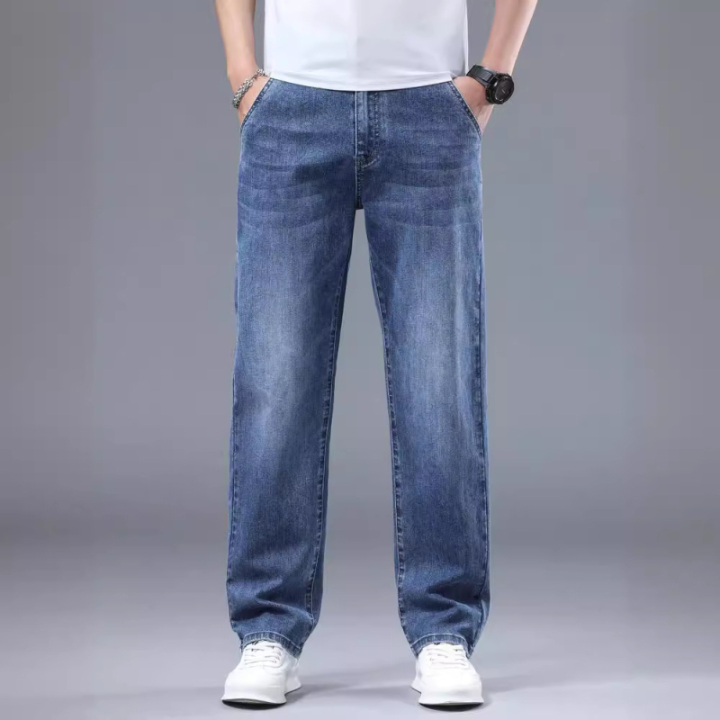 Naujos džinsinės vyriškos laisvos tiesaus kirpimo kelnės, tamprios, dalykinio stiliaus, laisvalaikio stiliaus, lengviausios derinti prie kelnių