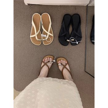 Γαλλικού στιλ ρετρό καφέ σανδάλια με ανοιχτά δάχτυλα για καλοκαιρινές γυναικείες εξωτερικές εμφανίσεις, υψηλής ποιότητας με φούστες, γιορτινά σανδάλια με επίπεδη σόλα