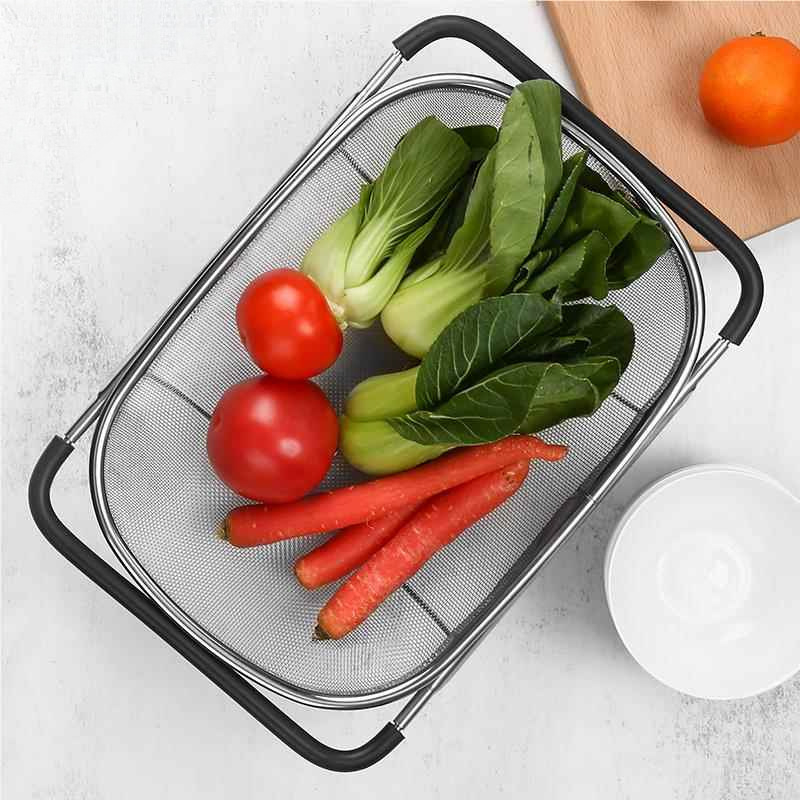 Háztartási rozsdamentes acél mosogató edénytároló állvány mosogató teleszkópos lefolyókosár konyhai mosogató edények lefolyóállvány