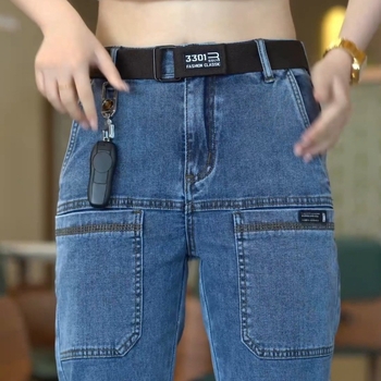 Trendi Six Dou új férfi farmernadrág tavaszi és őszi férfi többzsebes egyenes szárú nadrág rugalmas laza férfi nadrág