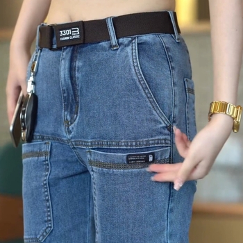 Trendi Six Dou új férfi farmernadrág tavaszi és őszi férfi többzsebes egyenes szárú nadrág rugalmas laza férfi nadrág